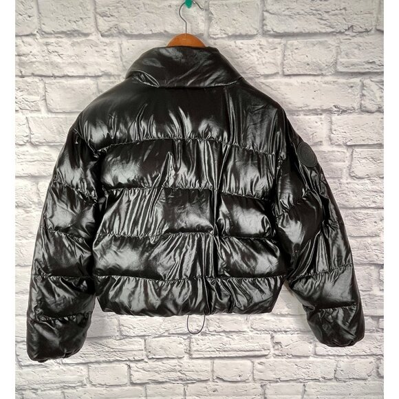 FABLETICS Women's Black Shiny Crop Puffer Full Zip Jacket Small - Picture 6 of 6